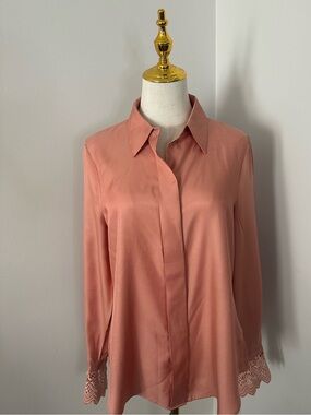NEW Reiss Women's Dusty Rose Blouse with Lace Cuffs-6